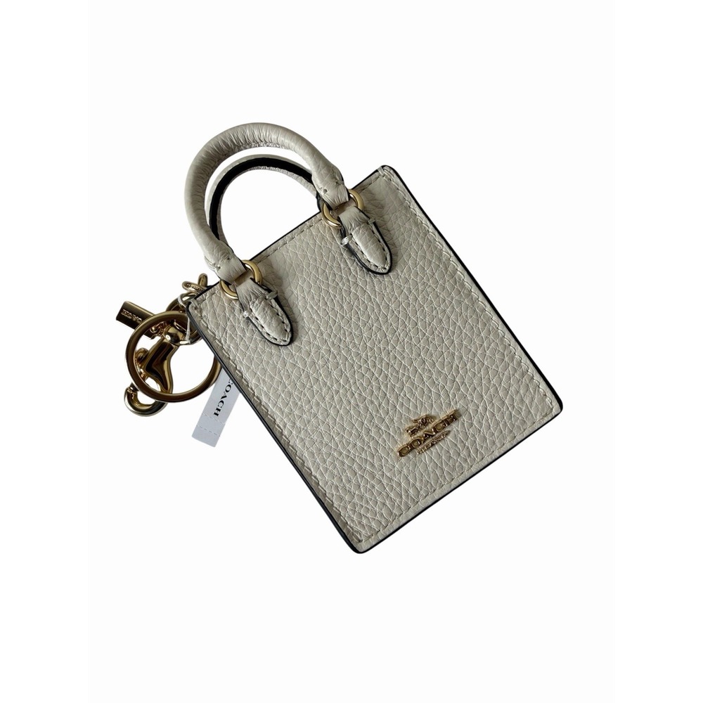 Coach NorthSouth Mini Tote Bag Charm Keychain FOB White Pebbled Leather NWT
